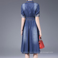 13CD1155 Ladies cotton denim maxi vestido de grife